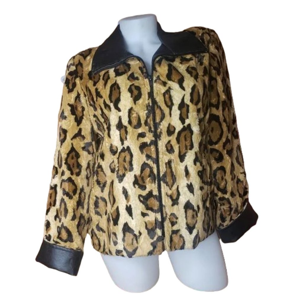 LINDA LUNDSTROM Leopard Faux Fur Jacket Coat Size 10